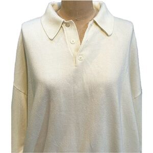 Harold Powell Italian knit button collar sweater ivory‎ beige classic minimalist